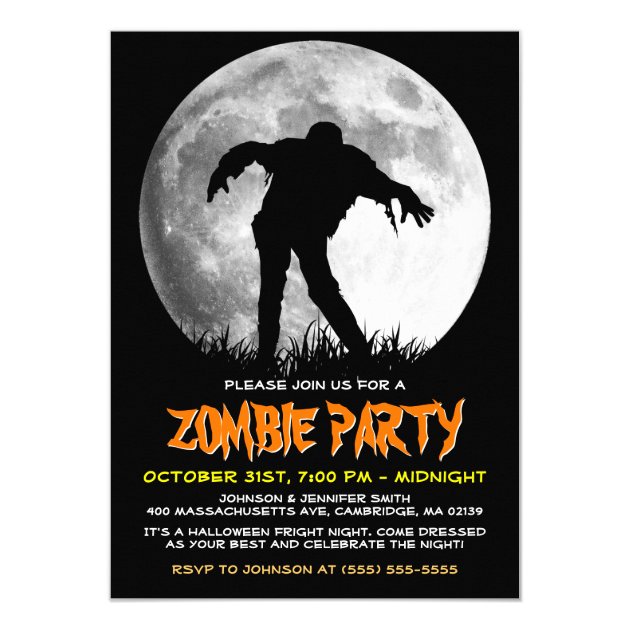 Zombie Rises Apocalypse Party Full Moon Halloween Invitation