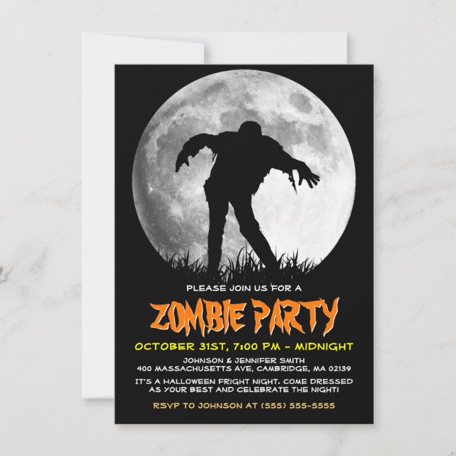 Zombie Rises Apocalypse Party Full Moon Halloween Invitation (Front)