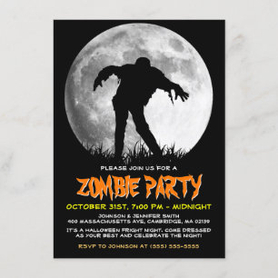 Zombie Rises Apocalypse Party Full Moon Halloween Invitation
