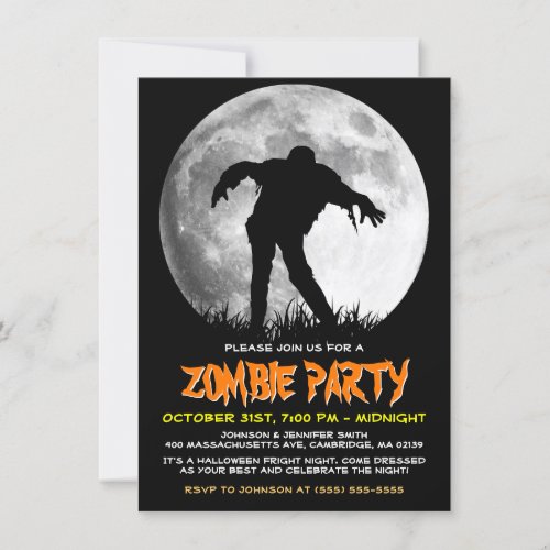 Zombie Rises Apocalypse Party Full Moon Halloween Invitation