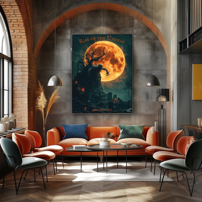Zombie Rising Halloween with Full Moon & Graveyard Poster (Creator Uploaded)