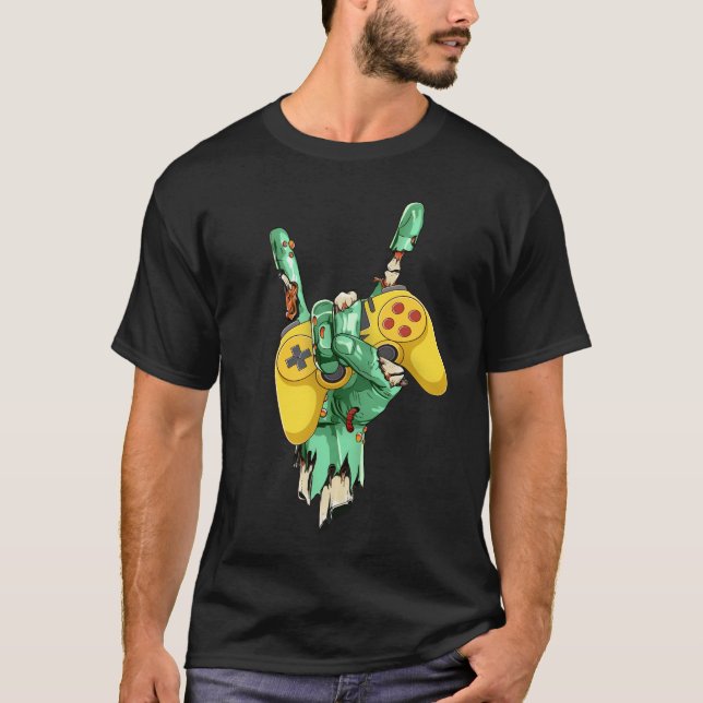 Zombie Rock Hand Holding Gaming Controller T-Shirt (Front)