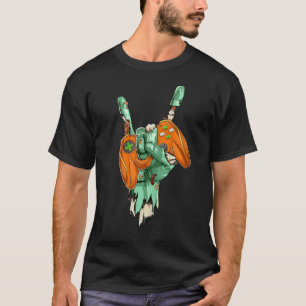 Zombie Rock Hand Holding Pumkpin Gaming Controller T-Shirt