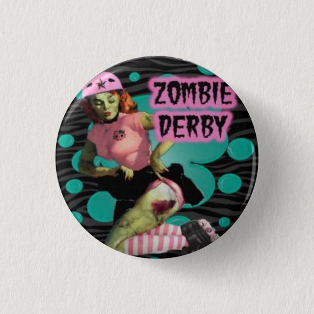 Zombie Roller Derby Girl Pinback Button (Front)