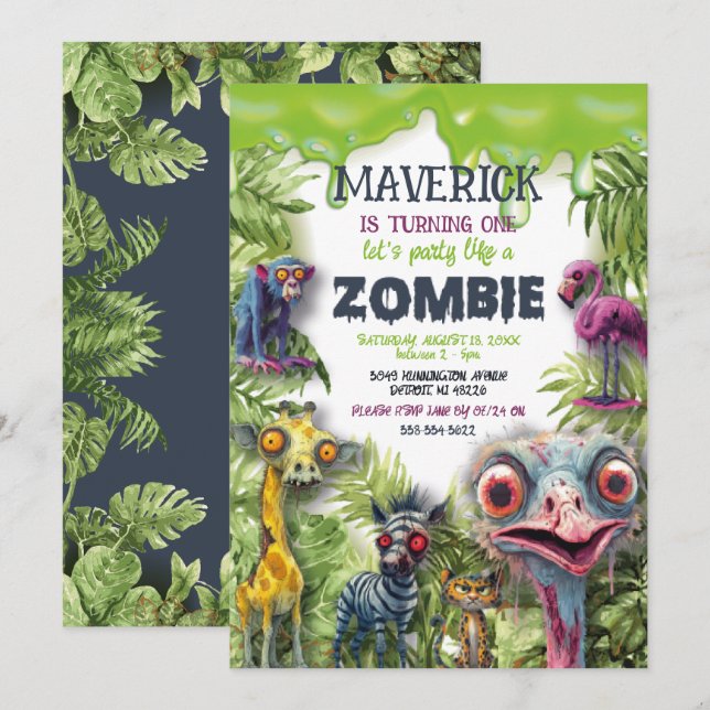 Zombie Safari Animals Birthday  Invitation (Front/Back)