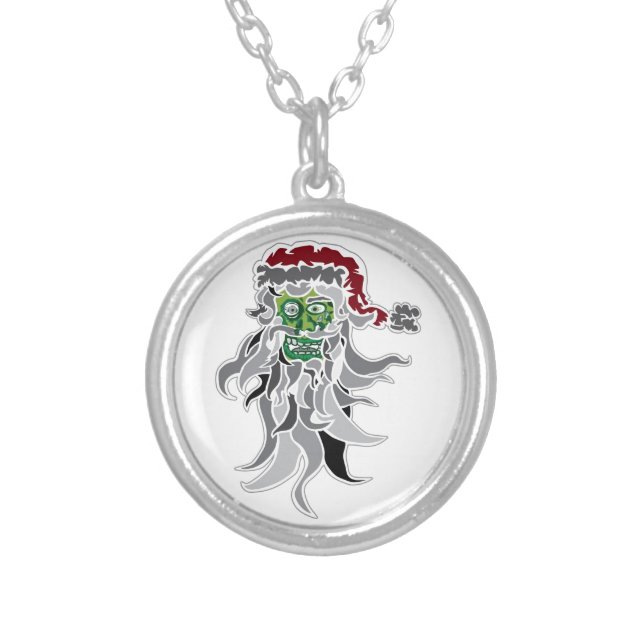 Zombie Santa Claus Silver Plated Necklace (Front)