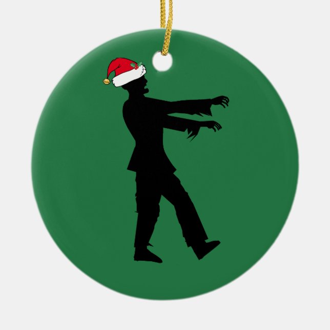 Zombie Santa Funny Christmas Ceramic Ornament (Front)
