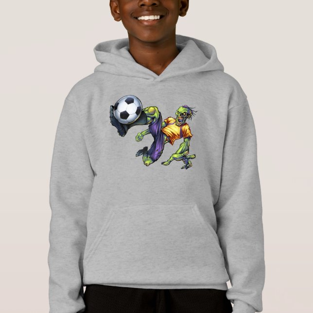 Zombie Scary Halloween Soccer Player Boy's Hoodie (Front)