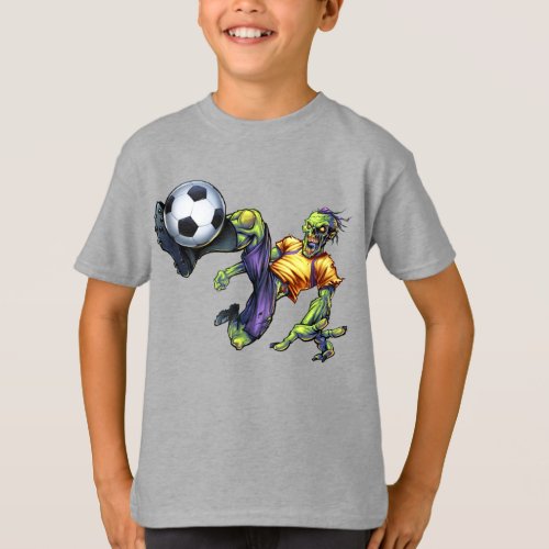 Zombie Scary Halloween Soccer Player Boys T_Shirt