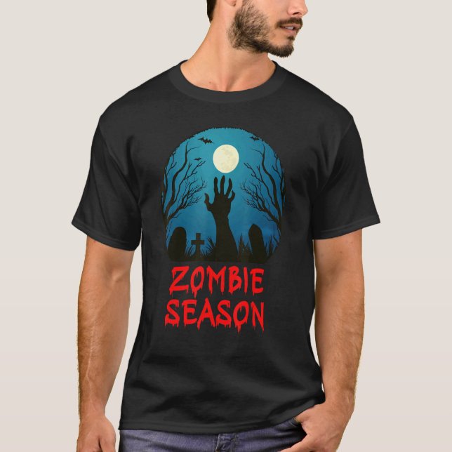 Zombie Season Moonlit Graveyard   Scary Kids Boys  T-Shirt (Front)