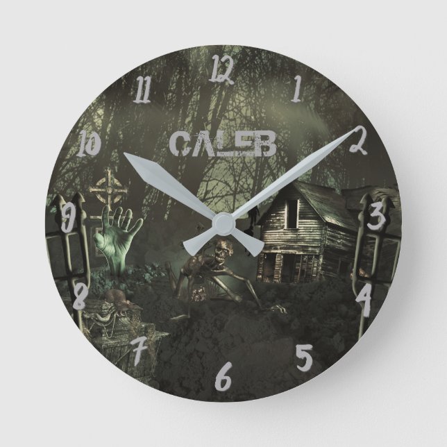 Zombie Shack Halloween Horror Custom Personalized Round Clock (Front)