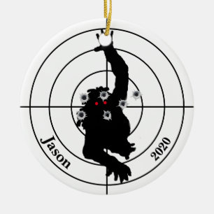 Zombie Shooting Target Gun Shooter Christmas Ceramic Ornament