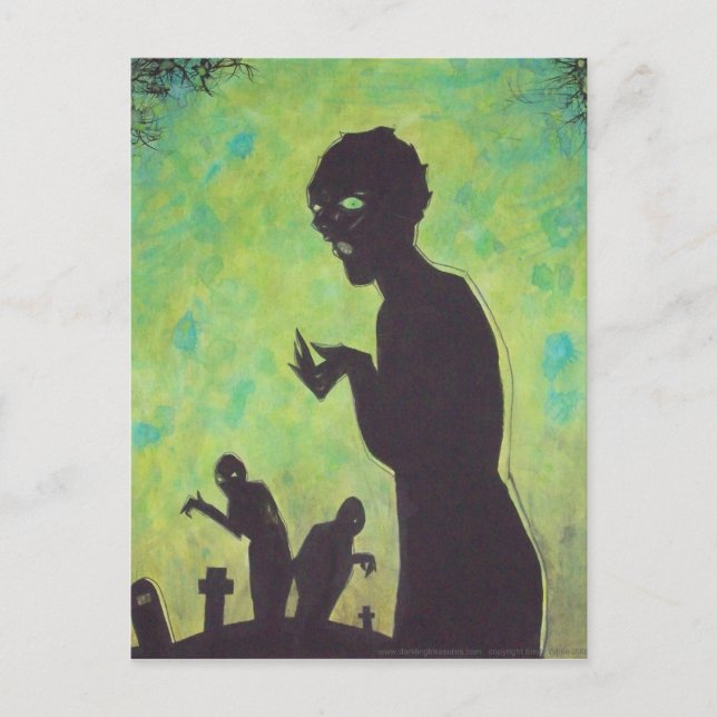 Zombie Silhouette Green dark art horror postcards (Front)