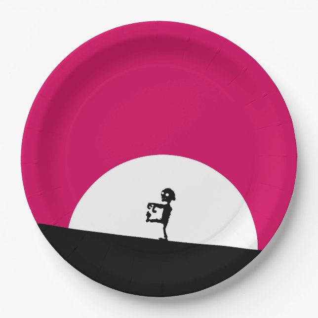 Zombie Silhouette with Full Moon Paper Plates (Front)