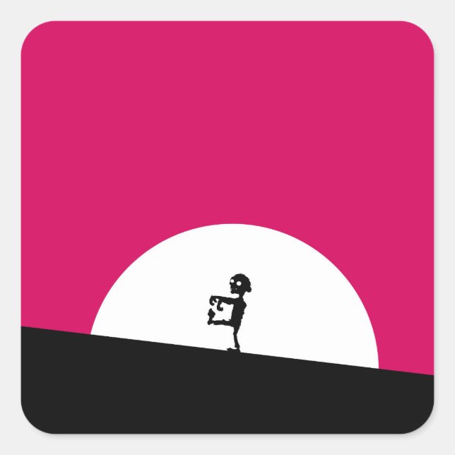Zombie Silhouette with Full Moon Square Sticker (Front)