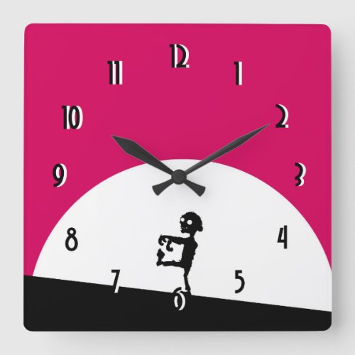 Zombie Silhouette with Full Moon Square Wall Clock