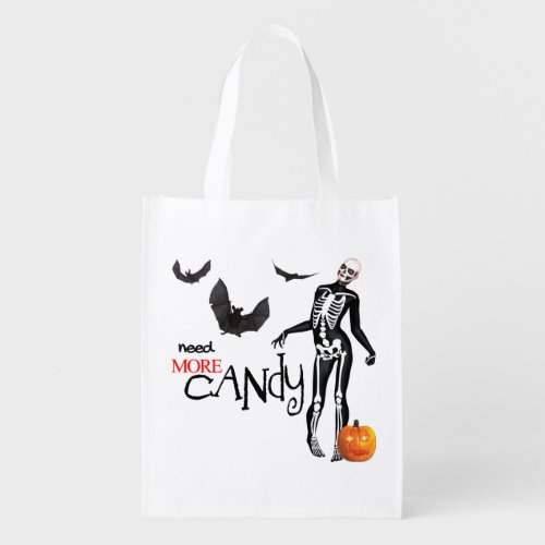 Zombie Skeleton and Bats Halloween Grocery Bag