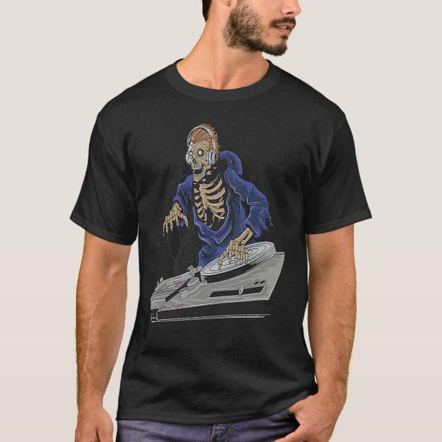 Zombie Skeleton Halloween DJ T-Shirt (Front)