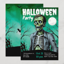 Zombie Skeleton Halloween Party Invite Adults
