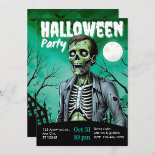 Zombie Skeleton Halloween Party Invite Adults