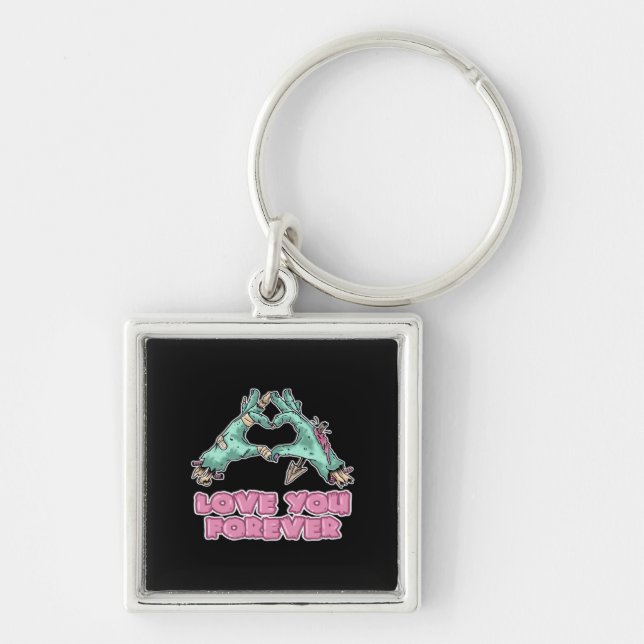 Zombie Skeleton Heart And Hands Classic Look Keychain (Front)