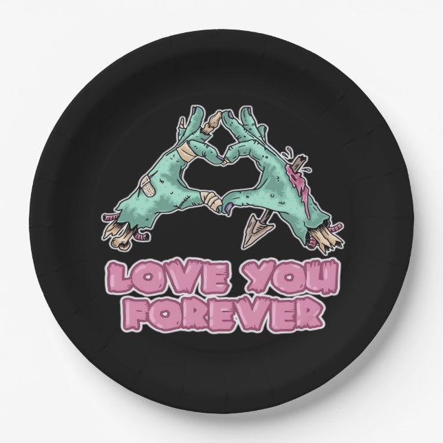 Zombie Skeleton Heart And Hands Classic Look Paper Plates (Front)