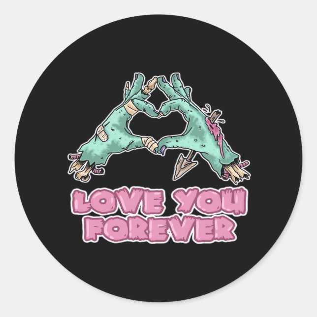 Zombie Skeleton Heart And Hands Classic Look Round Sticker (Front)