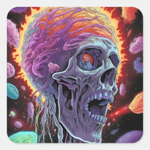 Zombie Skull Creature Sci-fi Horror Art Square Sticker