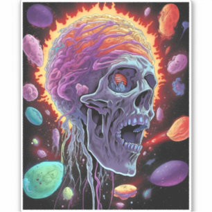 Zombie Skull Creature Sci-fi Horror Art Sticker
