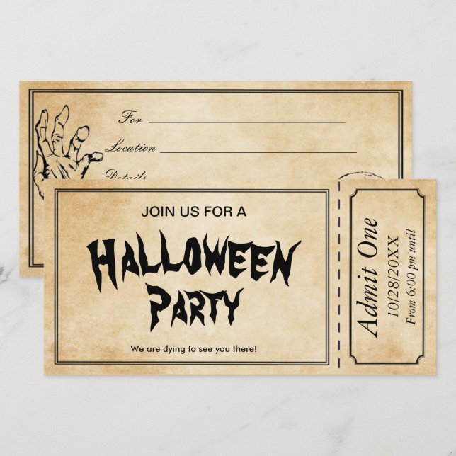 Zombie Skull Halloween Party Ticket Invitation (Front/Back)