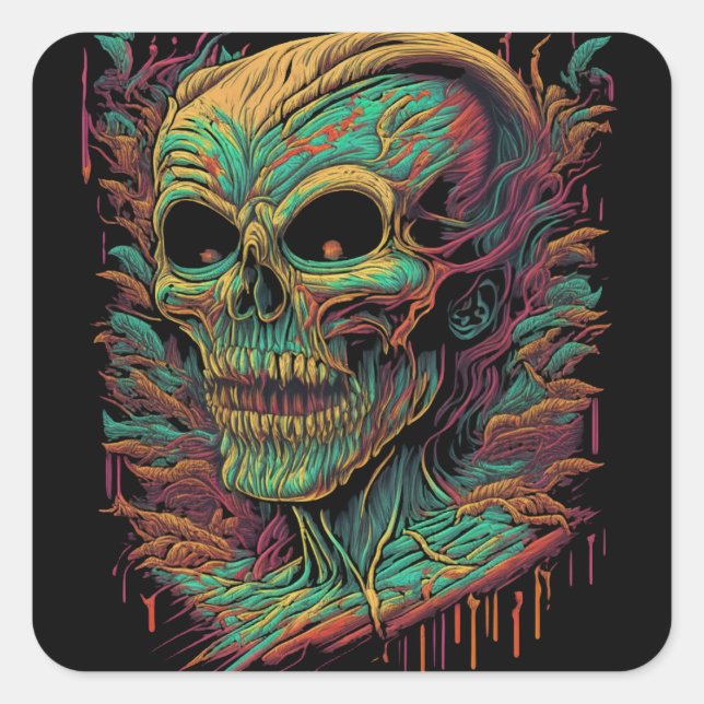 Zombie Skull Halloween Square Sticker (Front)