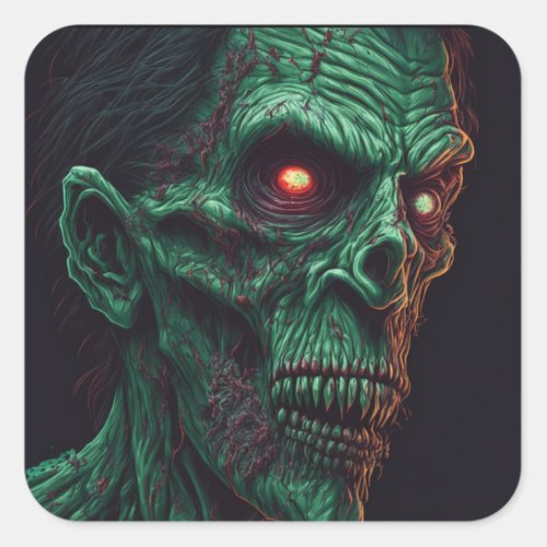 Zombie Skull Scary Teeth Halloween Square Sticker