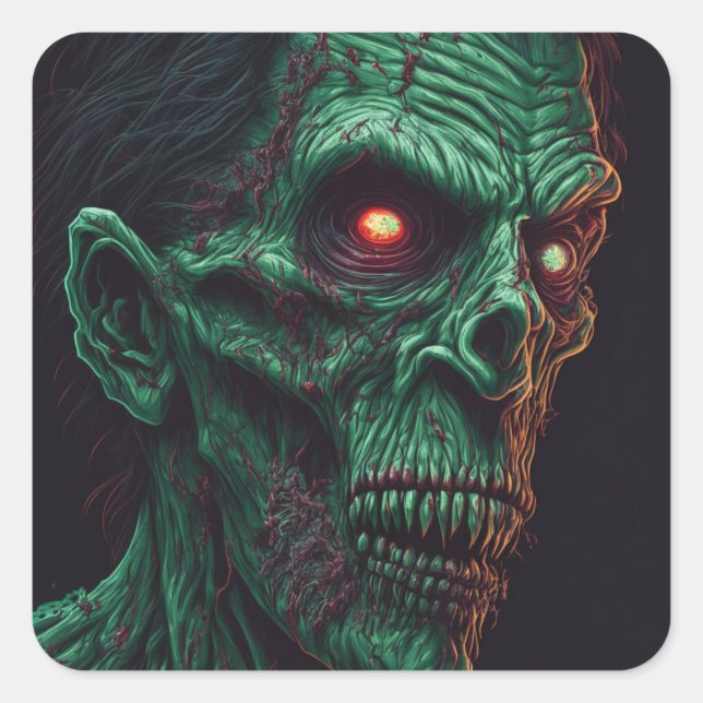 Zombie Skull Scary Teeth Halloween Square Sticker (Front)