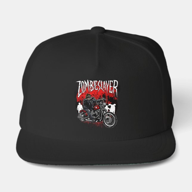 Zombie Slayer Motorcycle Chopper Rider Snap Back Hat (Front)