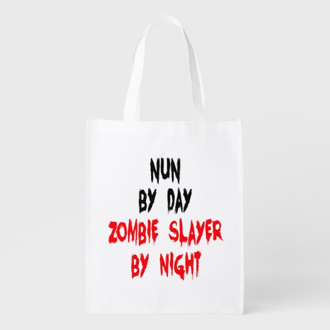 Zombie Slayer Nun Reusable Grocery Bag (Front)