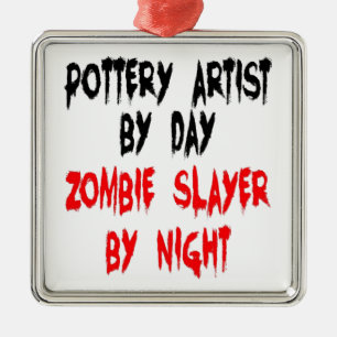 Zombie Slayer Pottery Artist Metal Ornament
