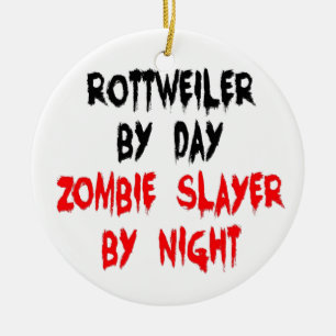 Zombie Slayer Rottweiler Dog Ceramic Ornament