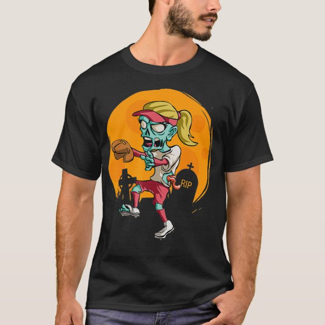 Zombie Softball  Funny Sports Halloween Gift T-Shirt (Front)