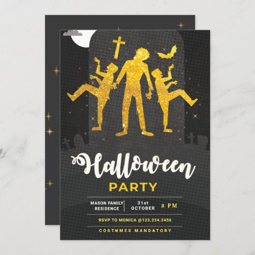 Zombie Spooky Gold Halloween party Invitation