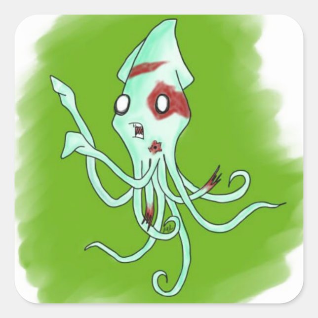 Zombie Squid Square Sticker (Front)