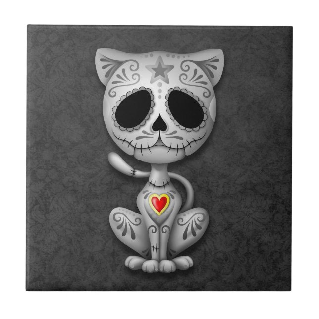 Zombie Sugar Kitten, dark Ceramic Tile (Front)