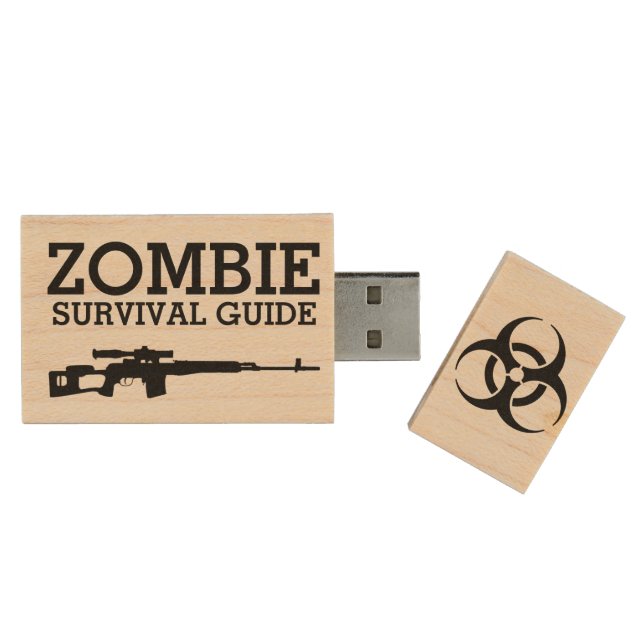 Zombie Survival Guide Funny Wood USB Flash Drive (Opened)