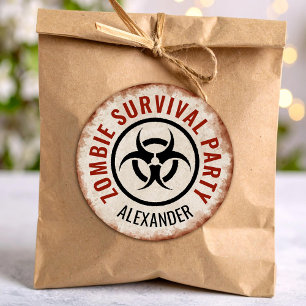 Zombie survival party rusty classic round sticker
