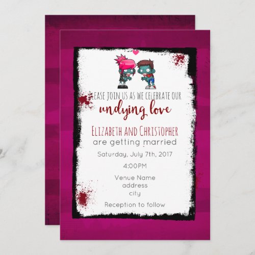 Zombie Theme Wedding _ Zombie Couple Illustration Invitation