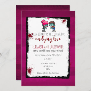 Zombie Theme Wedding - Zombie Couple Illustration Invitation