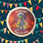zombie-themed boy birhday sugar cookie<br><div class="desc">zombie-themed boy birhday Fiery Zombie personalized plates for a little boy. Click the "Customize it!" button to change the text size, text color, font style and more! If this product has the option to transfer the design to another item, please make sure to adjust the design to fit if needed....</div>