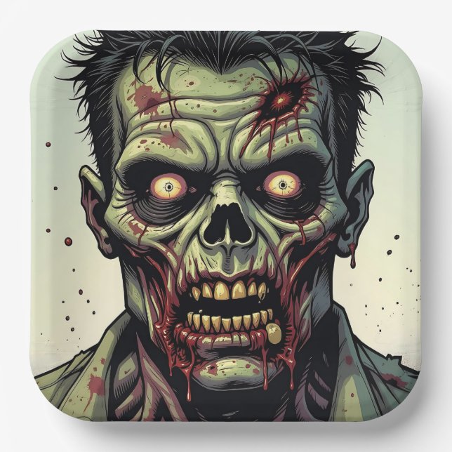 Zombie Themed Halloween Party Paper Plates (Front)