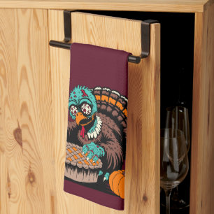 Zombie Turkey Wants Pumpkin Pie Kitchen Towel