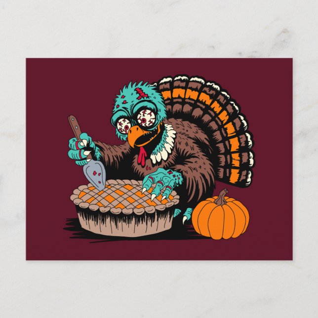 Zombie Turkey Wants Pumpkin Pie Postcard (Front)