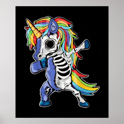 Zombie Unicorn Dabbing Skeleton Poster